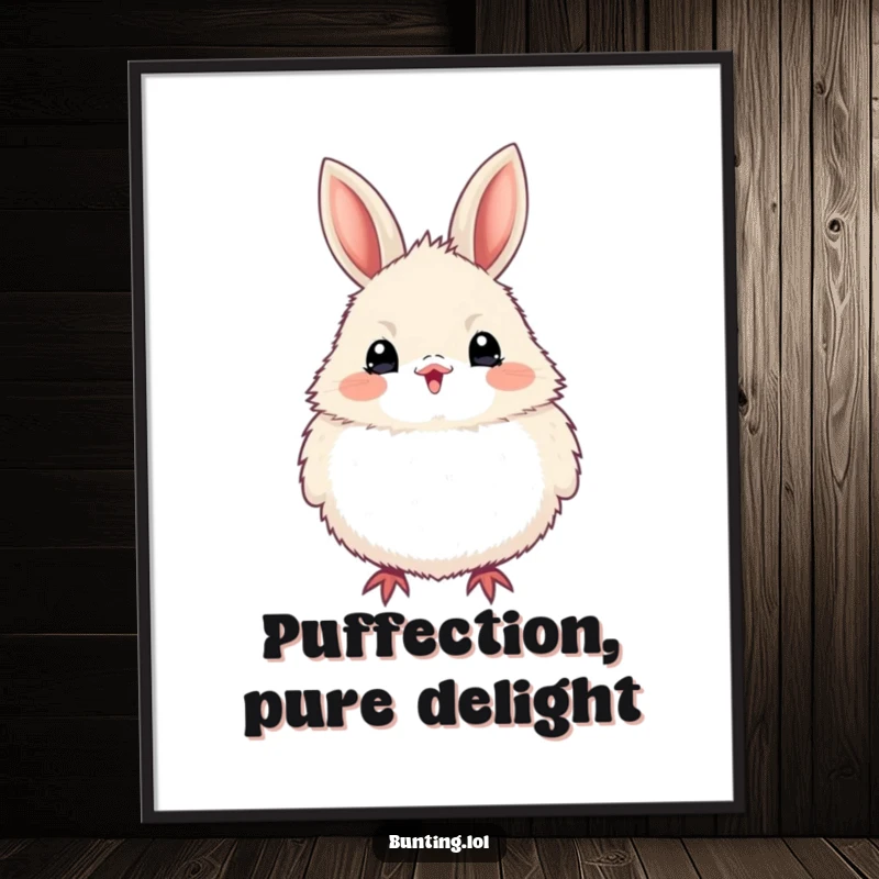 Funny free printable wall art of a bunting bird puffed up with fluffy excitement, great for humorous downloadable art.