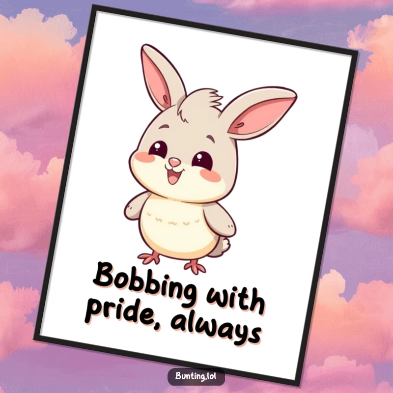 Funny Free Printable Wall Art: Bunting character striking a proud head bob pose, full of self-assured charm.