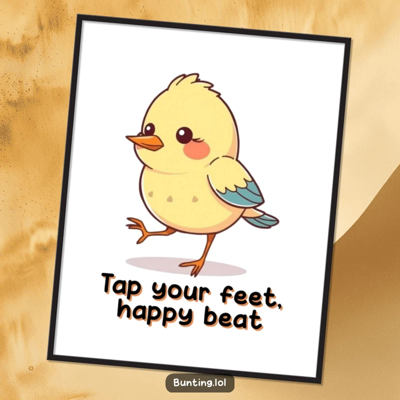 Funny Free Printable Wall Art: A bunting bird character with feet comically tapping in rhythm, adding a lively beat to any room.
