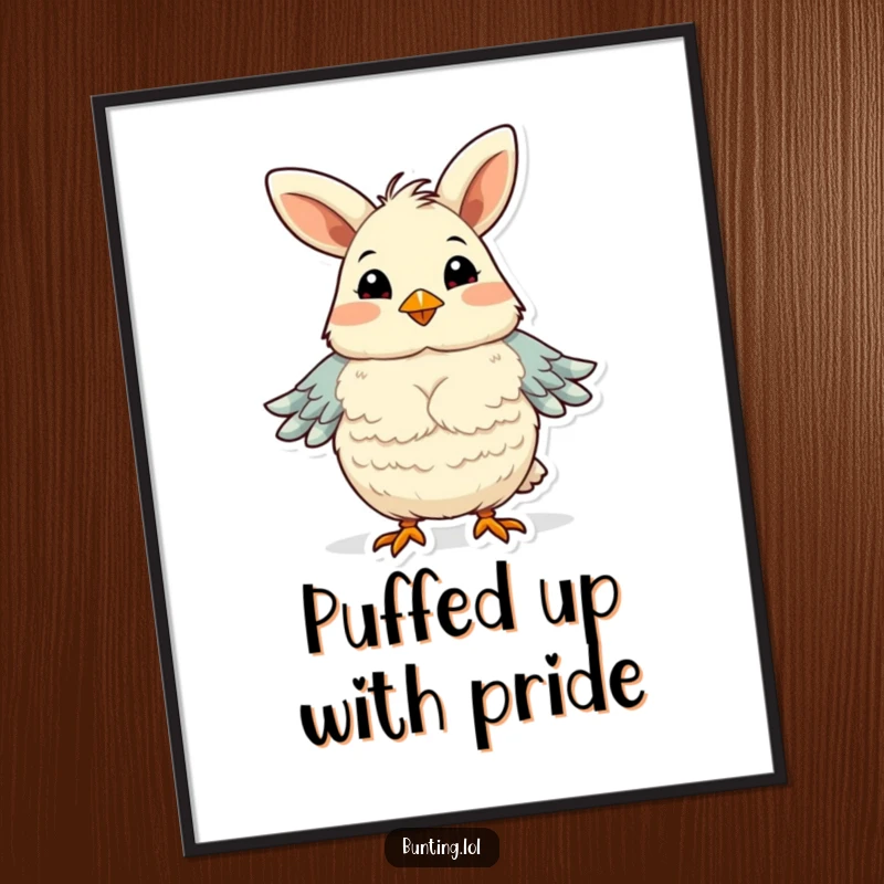 Funny Free Printable Bunting Wall Art: A charming bird puffing out its chest feathers with an air of supreme pride.