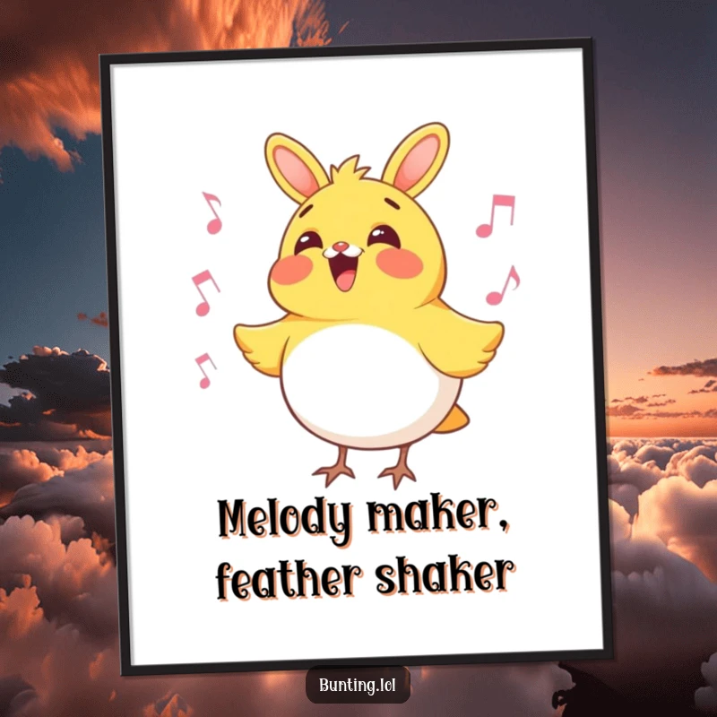 Funny Free Printable Bunting Wall Art: A vibrant bird character joyfully singing a song, adding a musical and humorous touch to decor.