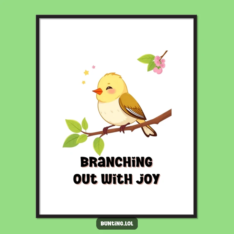 Funny Free Printable Wall Art: Chirping Bunting Bird, Whimsical Downloadable Decor for a Cheerful Home