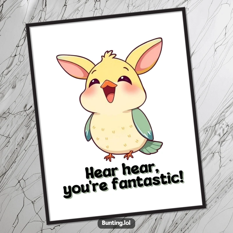 Funny Free Printable Wall Art: A bunting character happily chirping with its beak open, creating a lively and musical downloadable piece.