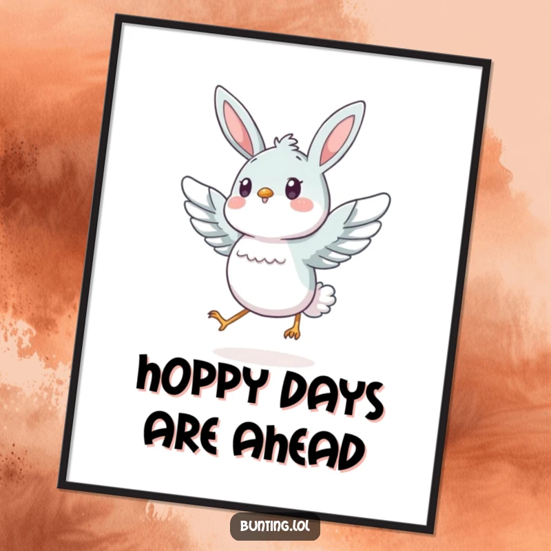Funny Free Printable Wall Art: An energetic bunting character hops high with its wings spread joyfully.