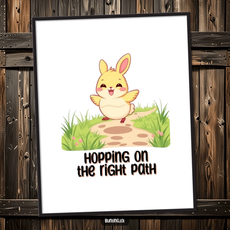 Funny Free Printable Wall Art: A bunting bird joyfully hops along a grassy path, bringing dynamic energy and smiles. Downloadable decor.