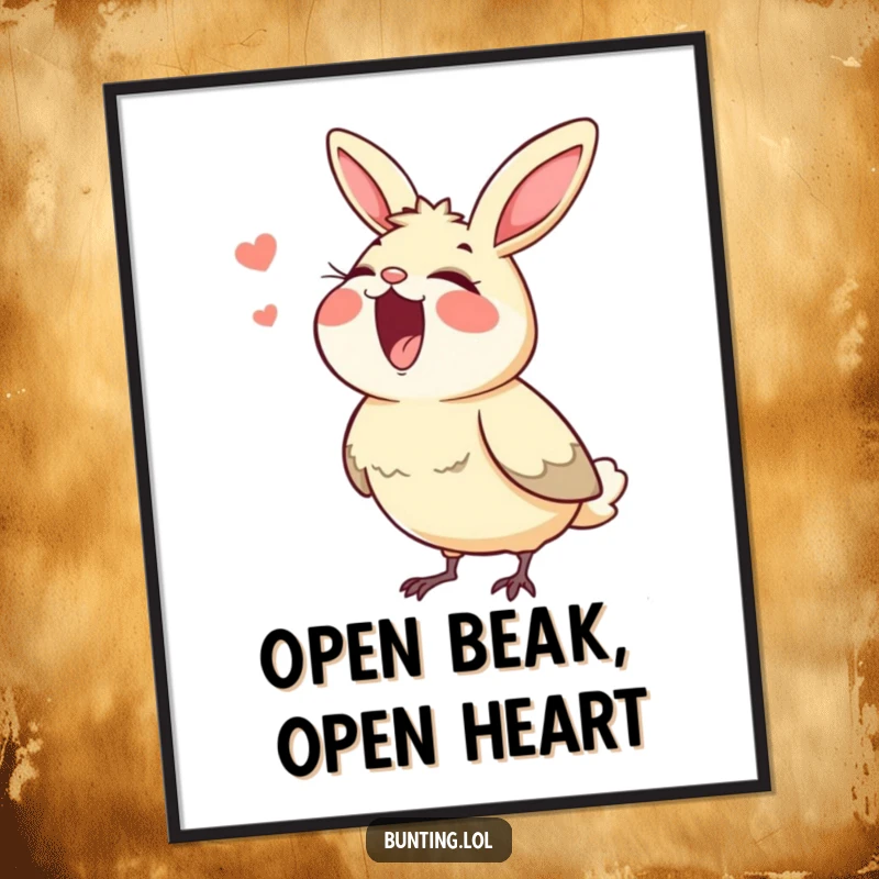 Funny Free Printable Wall Art of a bunting character passionately singing with its beak stretched wide open.