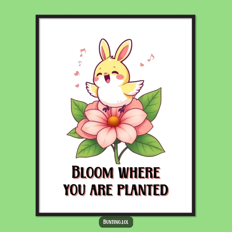 Funny Free Printable Wall Art: Singing Bunting Sings with Joy, Downloadable Home Decor