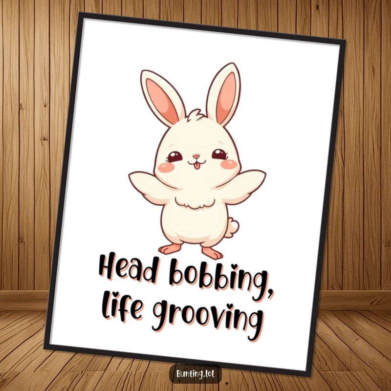 Funny Free Printable Wall Art: A bunting character doing a playful bobbing motion, full of energy, a fun downloadable art piece.