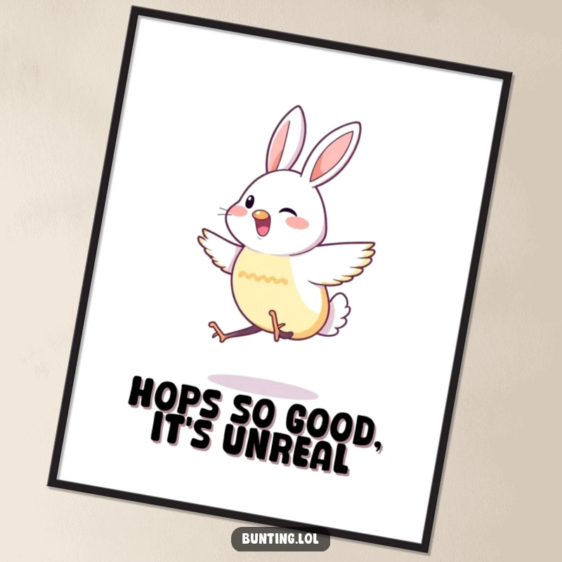 Funny Free Printable Wall Art: A bunting captured mid-hop with energetic flair. Whimsical, downloadable decor for any room.