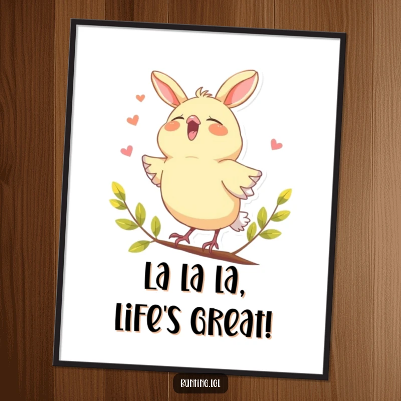 Funny Free Printable Bunting Wall Art: An adorable bird singing its heart out with its beak wide open.