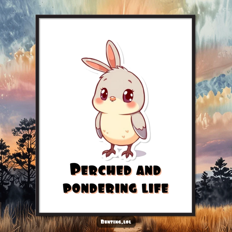 Funny Free Printable Wall Art: A bunting character looking curious, head cocked to the side, full of wonder, a captivating downloadable piece.