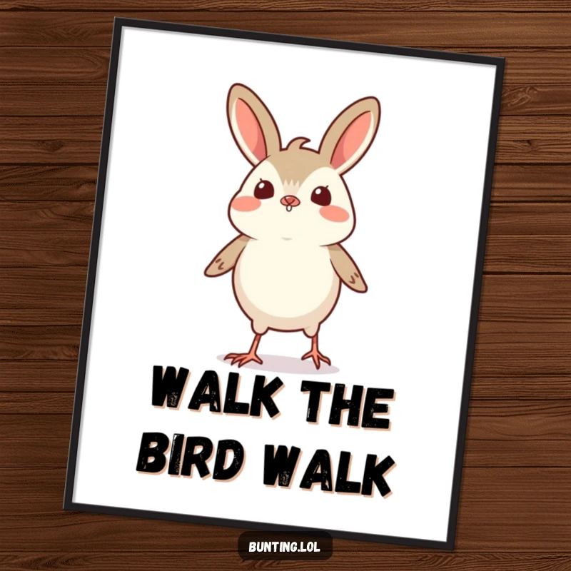 Funny Free Printable Wall Art of a bunting bird doing a tiny, proud strut, adding a touch of personality to decor.