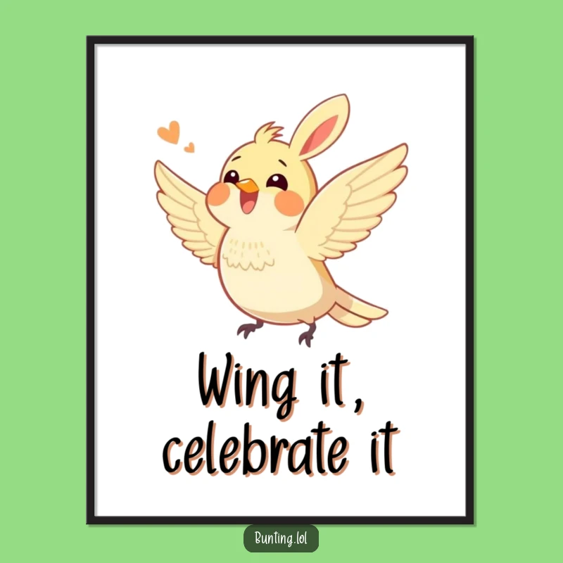 Funny Free Printable Bunting Wall Art: Excited Fluttering Bird - Downloadable Decor