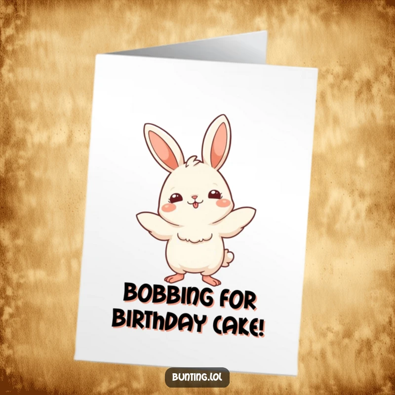 Funny Free Printable Birthday Card: Bunting character doing a playful bobbing motion, celebrating happily, a fun downloadable birthday card.