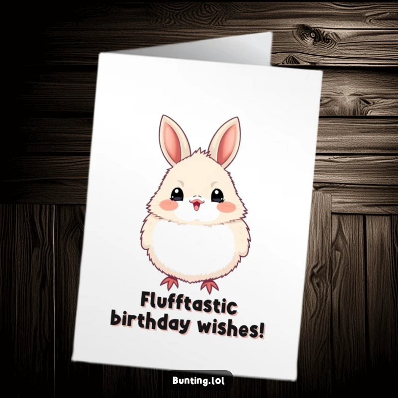 Funny free printable birthday card showing a cute bunting bird puffed up with fluffy excitement, perfect for a unique downloadable gift.