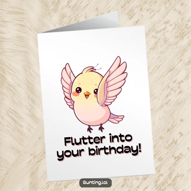 Funny Free Printable Birthday Card of a bunting bird fluttering its wings with pure delight and happiness.