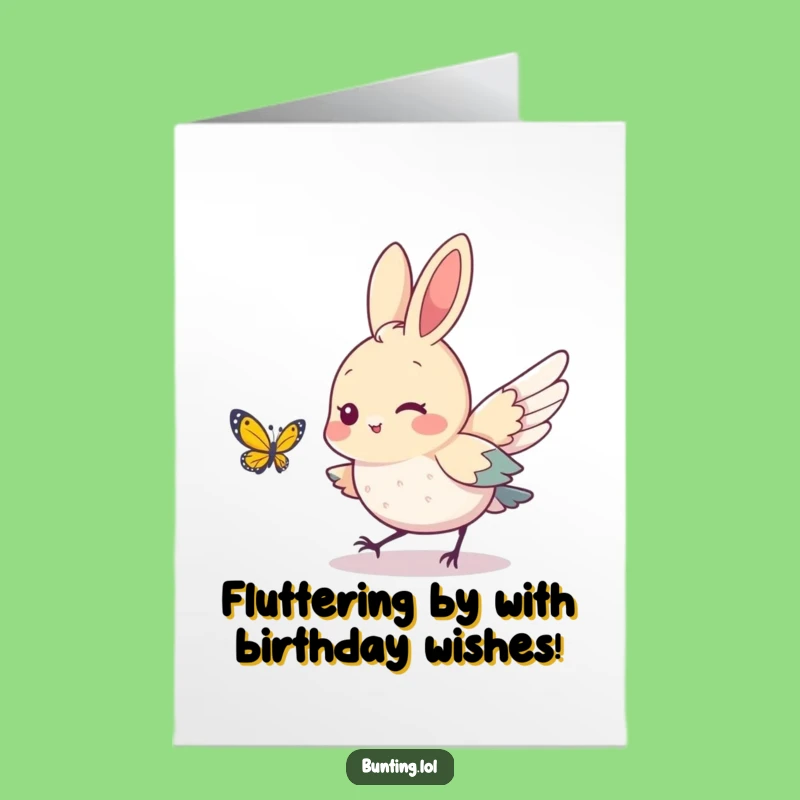 Funny Free Printable Birthday Card: Cute Bunting Chasing Butterfly, Downloadable Fun