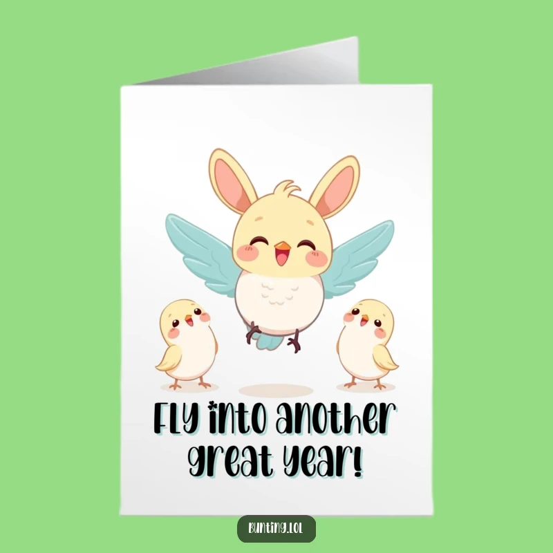 Free Printable Birthday Card: Bunting Flies to Friends, Funny Downloadable Gift