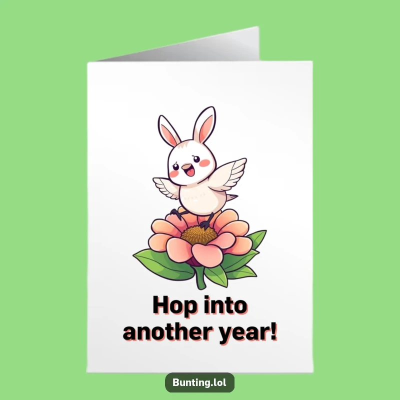 Free Printable Birthday Card: Energetic Bunting Hops for Joy, Downloadable & Print at Home Fun