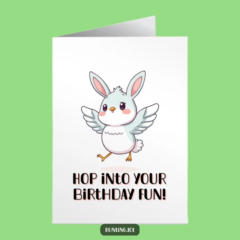 Free Printable Birthday Card: Energetic Bunting Hops with Joy, Funny Downloadable Gift