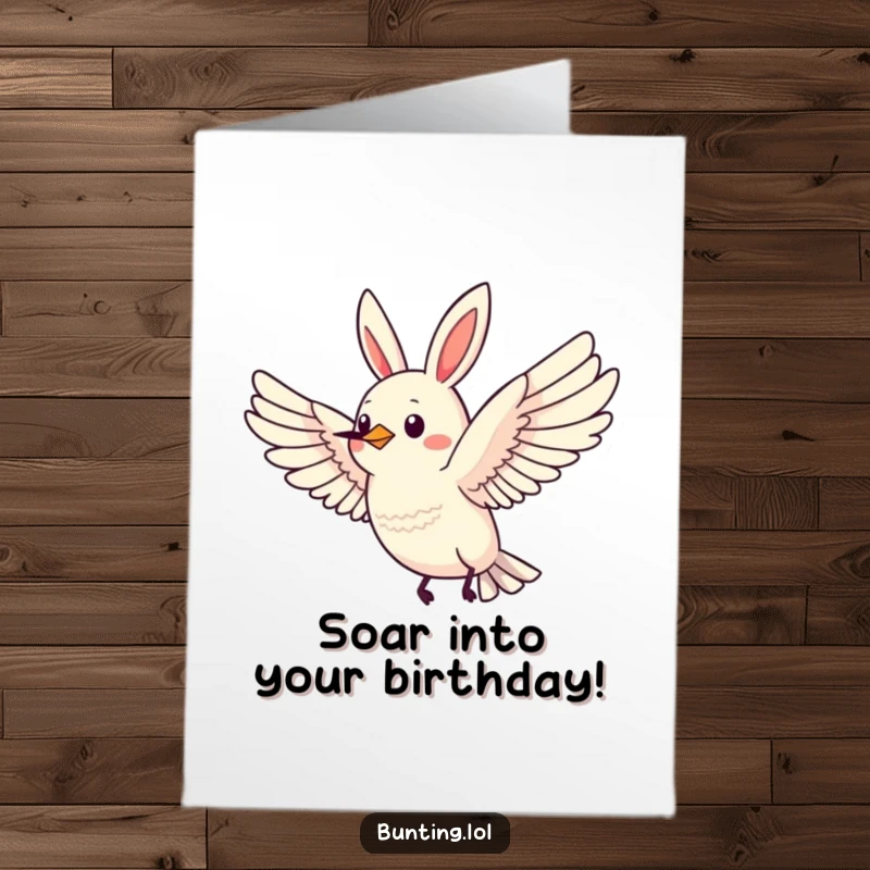 Funny Free Printable Birthday Card: A bunting soars with wings spread wide, celebrating your birthday in style.