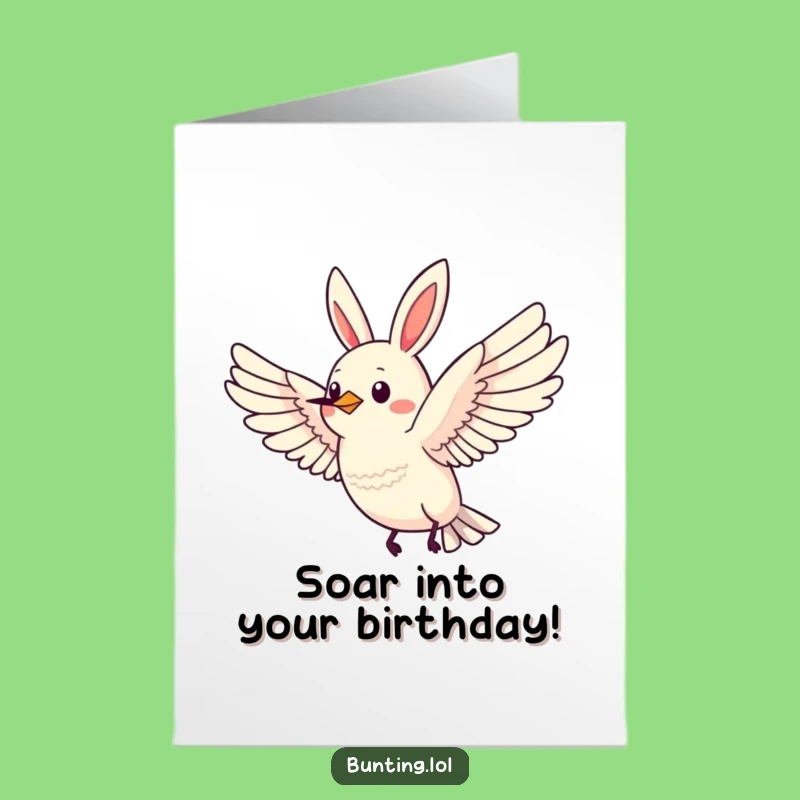 Free Printable Birthday Card: Flying Bunting, Funny Downloadable Gift for Soaring Celebrations!