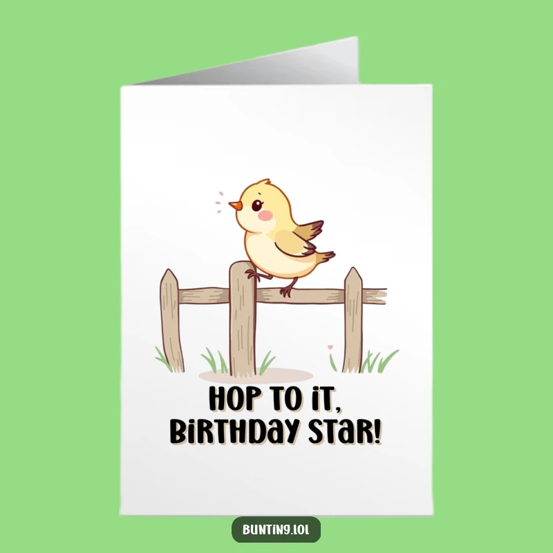 Free Printable Birthday Card: Funny Bird Hopping Fence Post - Instant Download