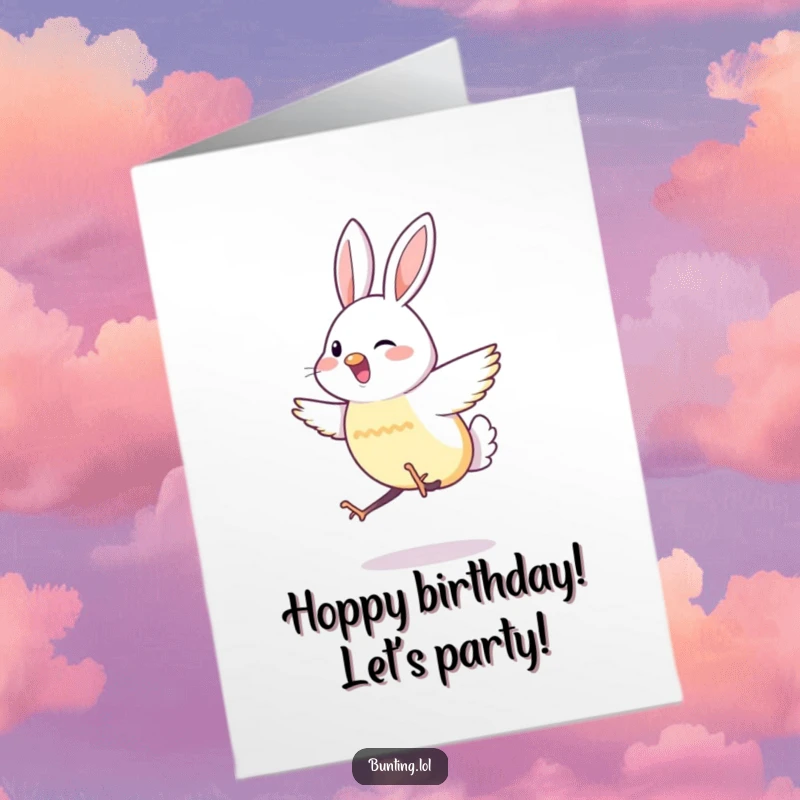 Funny Free Printable Birthday Card: Energetic bunting doing quick, happy hops, spreading birthday cheer. Downloadable and delightful.