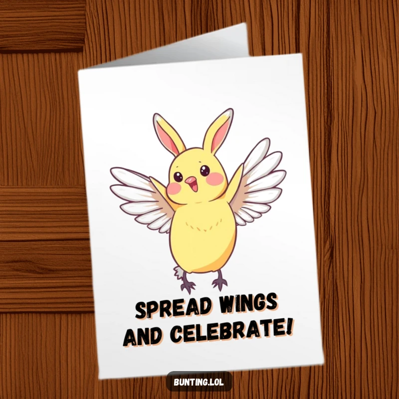 Funny Free Printable Birthday Card: Bunting stretches wings in a graceful arc. Uplifting, downloadable birthday wish.