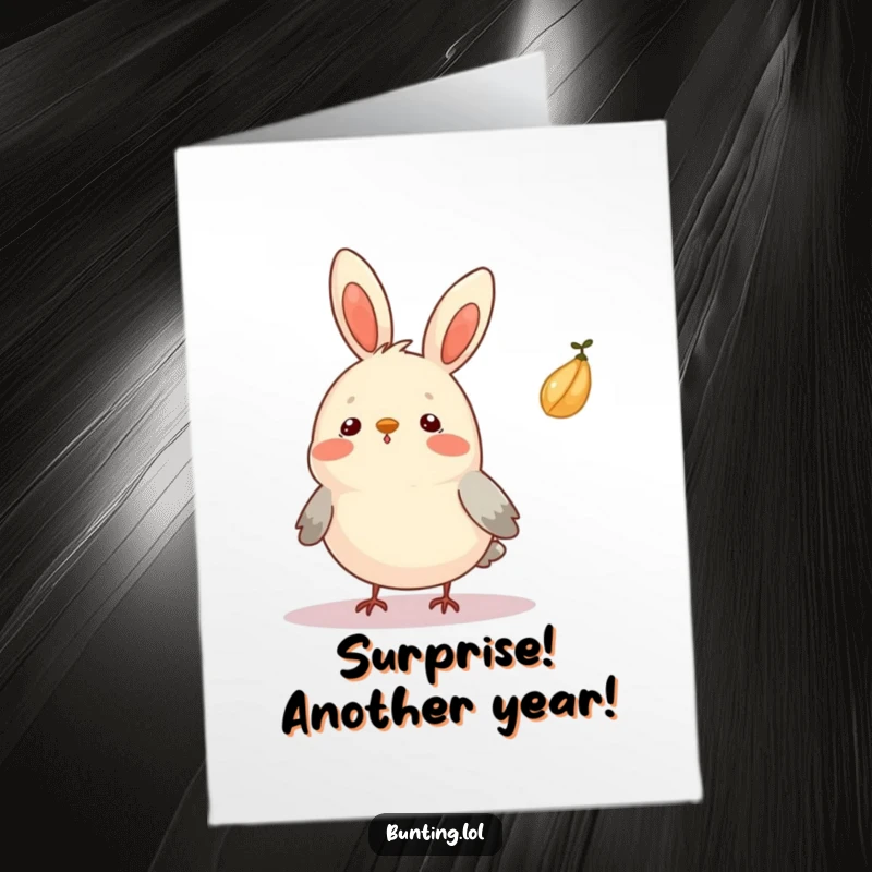 Funny Free Printable Birthday Card: A bunting looks hilariously surprised as a seed drifts past its beak.