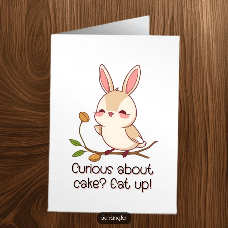 Funny Free Printable Bunting Birthday Card: Bird tilts head inquisitively towards a seed, a moment of curiosity, downloadable art.