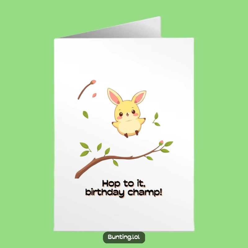 Free Printable Bunting Birthday Card: Funny Hopping Bird Downloadable Gift