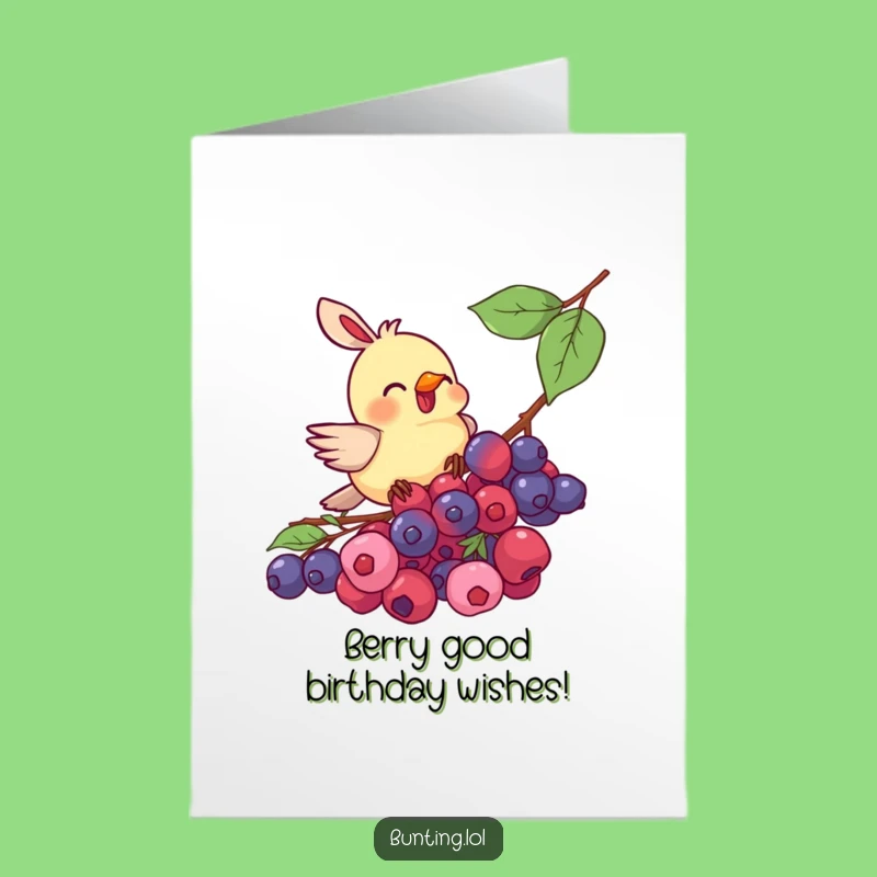 Funny Free Printable Bunting Birthday Card: Berry Pecking Delight Downloadable Gift