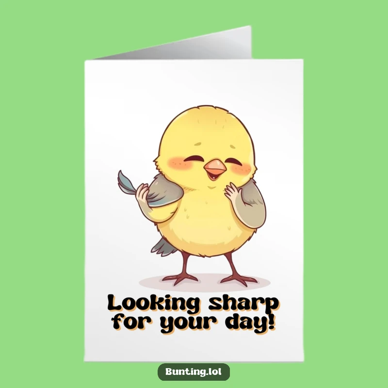 Free Printable Birthday Card: Funny Preening Bunting - Fluffy Feather Focus!