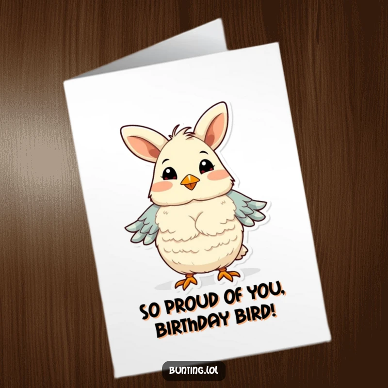 Funny Free Printable Bunting Birthday Card: A proud bird fluffing its chest feathers, radiating confidence and happiness.
