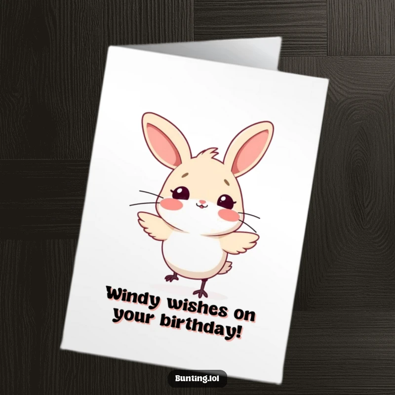 Funny Free Printable Bunting Birthday Card: A small bird caught off guard, feathers ruffled by a strong gust of wind.