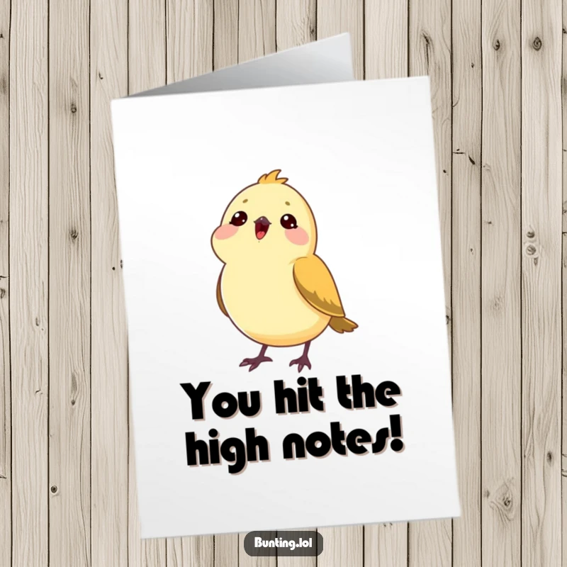 Funny Free Printable Congratulations Card: A bunting bird tilts its head, listening intently as if enjoying a beautiful song. Downloadable art.