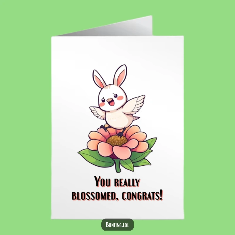 Free Printable Congrats Card: Bunting Hops with Excitement, Downloadable & Print at Home Success