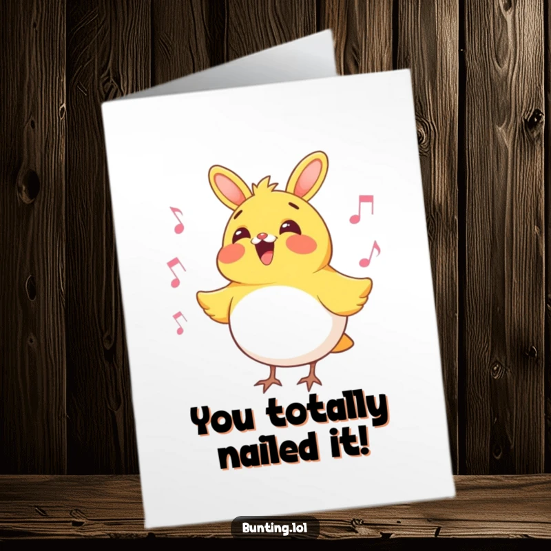 Funny Free Printable Congratulations Card: A happy bunting bird singing a cheerful tune to celebrate a wonderful accomplishment.