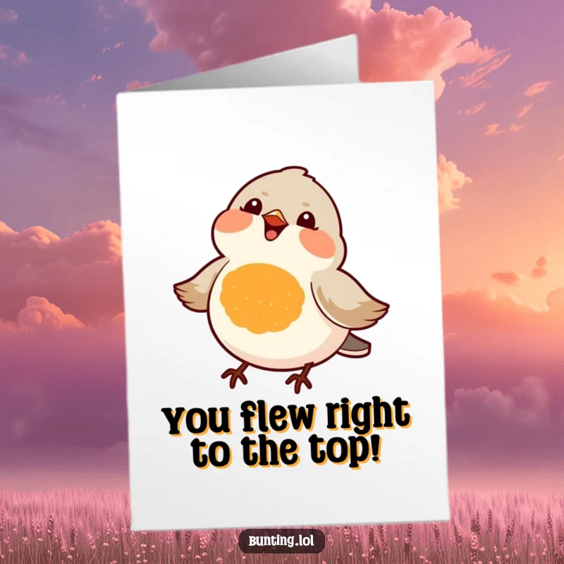 Funny Free Printable Congratulations Card: Small orange-chested bird chirping joyfully to celebrate a big success, a great downloadable gift.