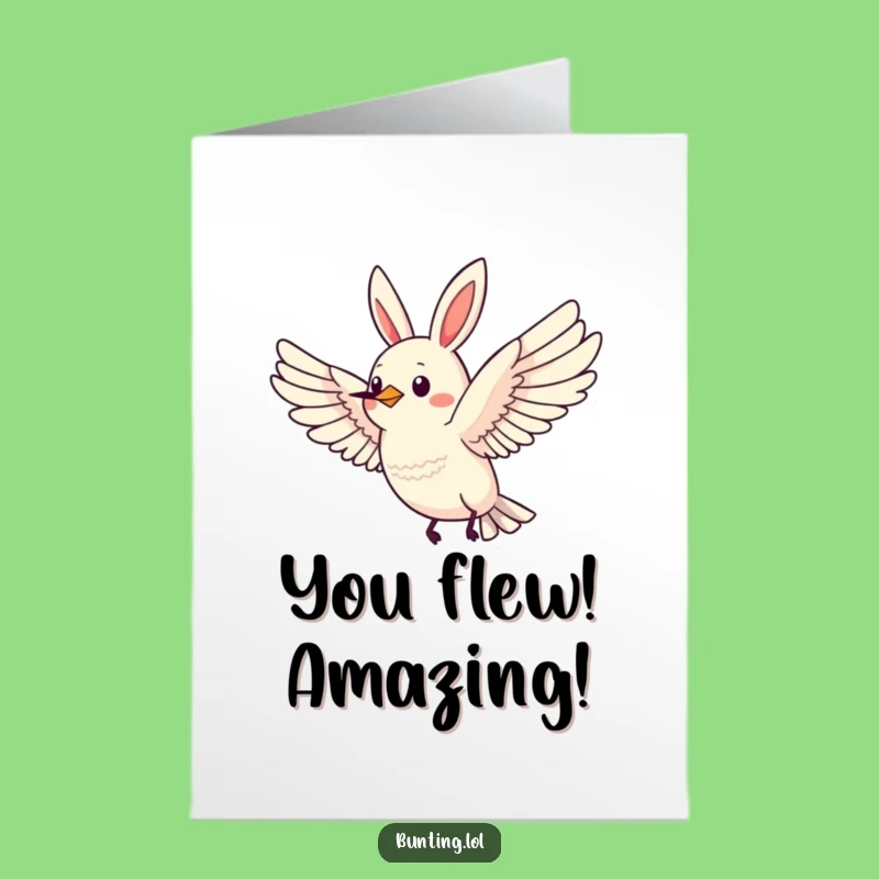 Free Printable Congrats Card: Flying Bunting, Humorous Downloadable Gift for Reaching New Heights!