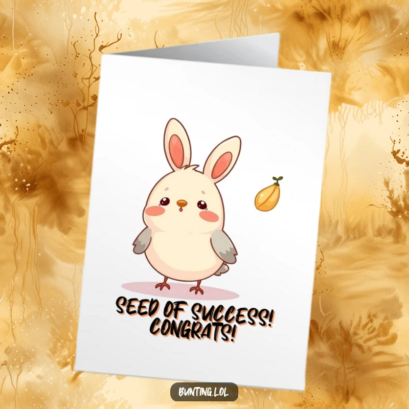 Funny Free Printable Congratulations Card: A bunting shows comical surprise as a small seed floats gently by.