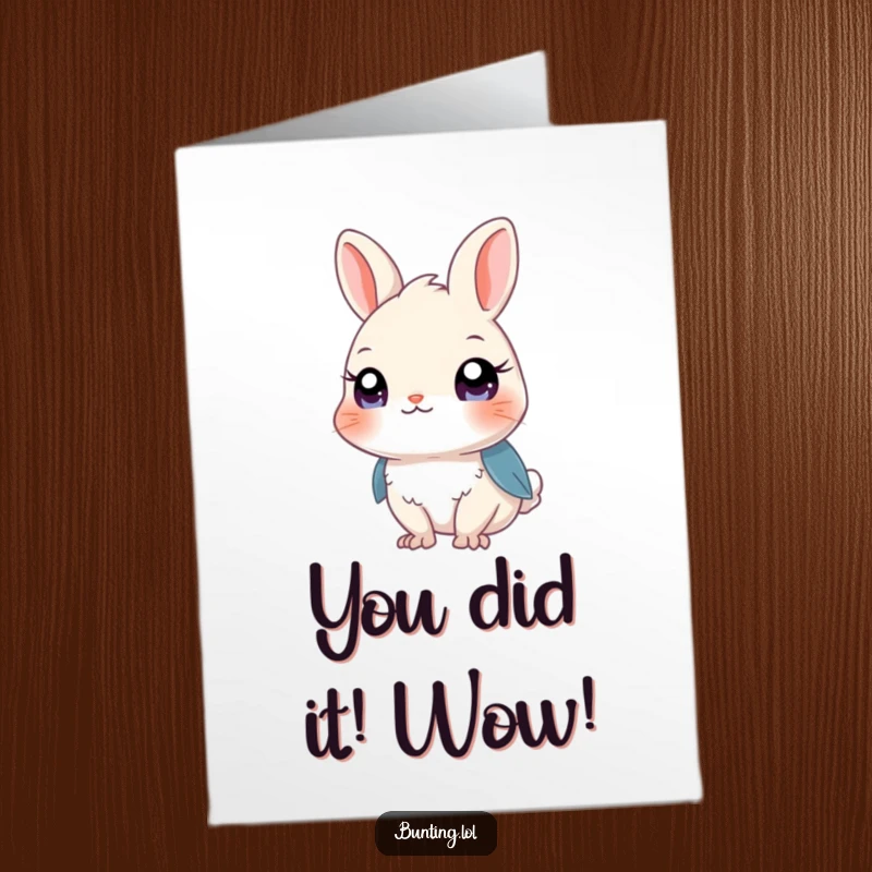Funny Free Printable Congratulations Card: A curious bunting with wide eyes looking outward, celebrating with you.