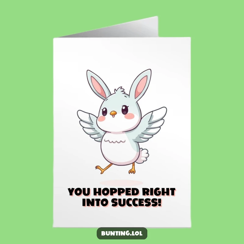 Free Printable Congrats Card: Energetic Bunting Hops to Victory, Funny Downloadable Gift