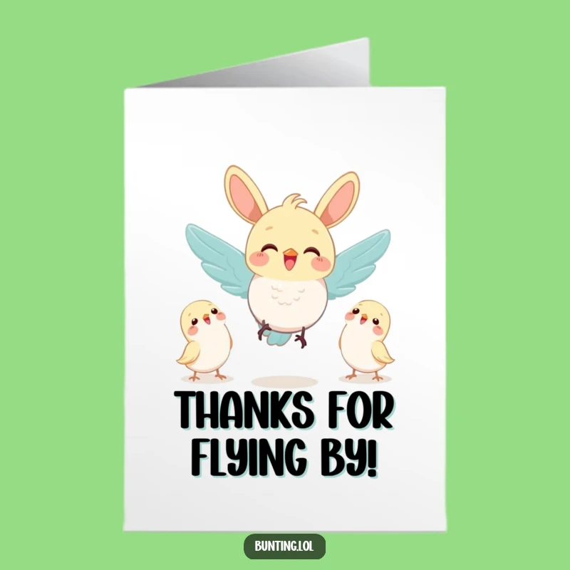 Free Printable Thank You Card: Bunting Flies Thanks to Friends, Funny Downloadable Gift