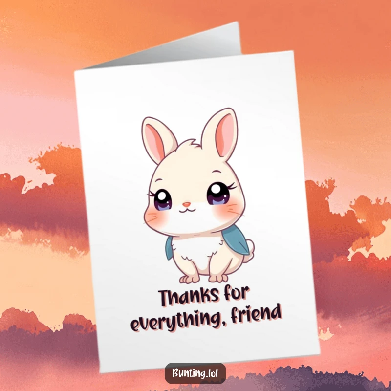 Funny Free Printable Thank You Card: A charming bunting gazes curiously, perfect for your heartfelt thanks.