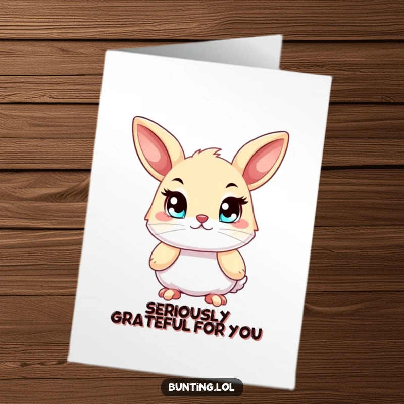 Funny Free Printable Thank You Card: A bunting with piercingly bright eyes looks determined, conveying sincere thanks.