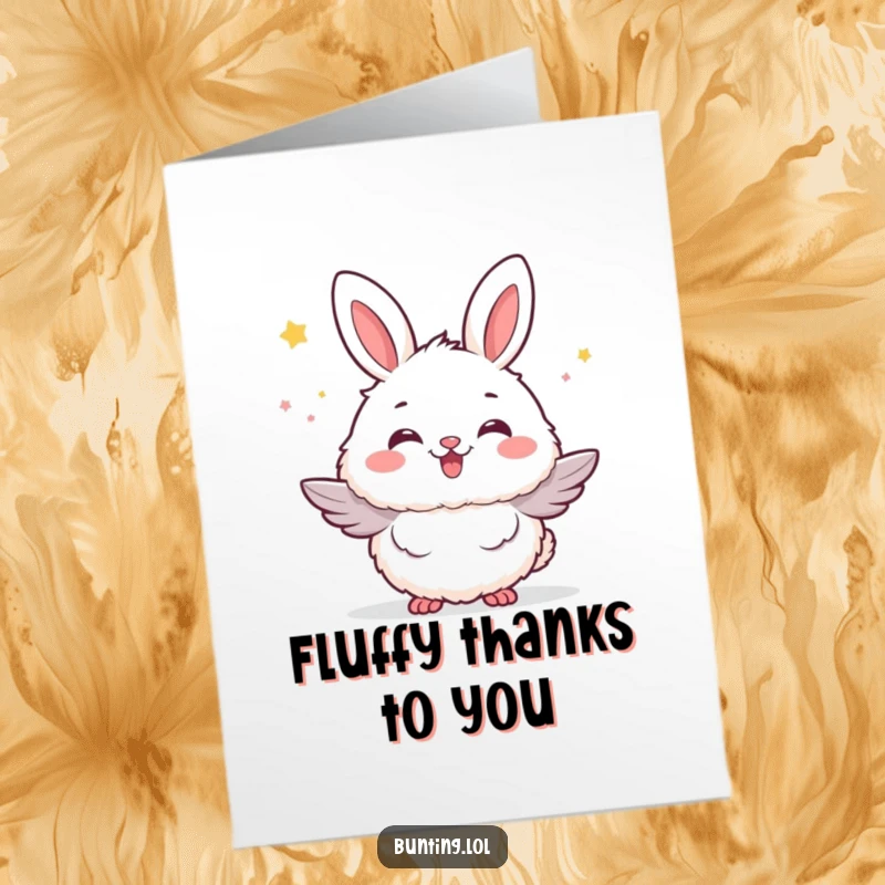 Funny Free Printable Thank You Card: A bunting bird is puffed up with fluffy excitement, conveying immense thanks. Downloadable art.
