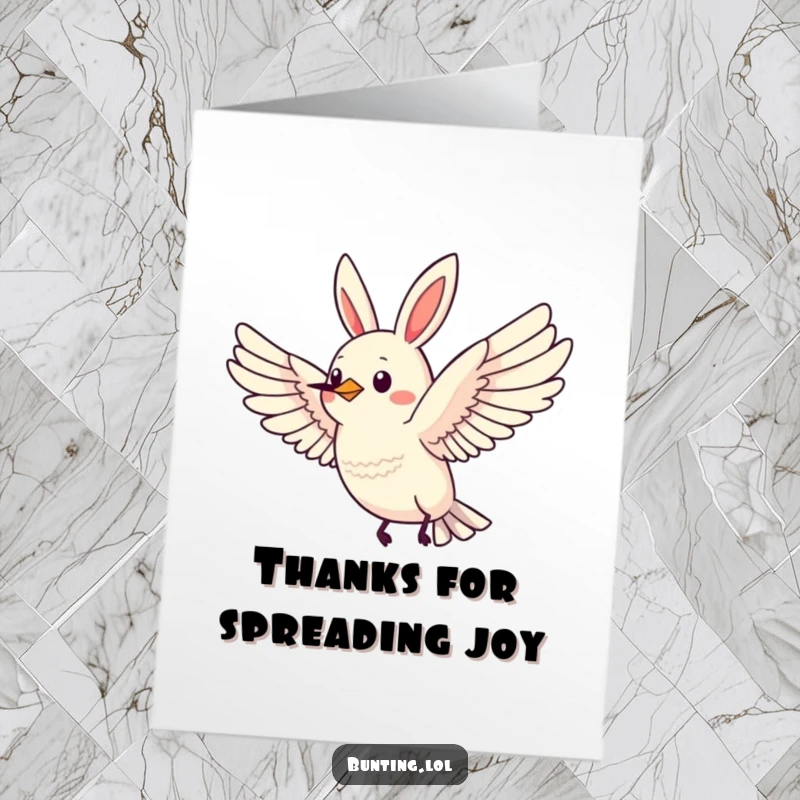 Funny Free Printable Thank You Card: A bunting glides through the air with wings spread, sending thanks.