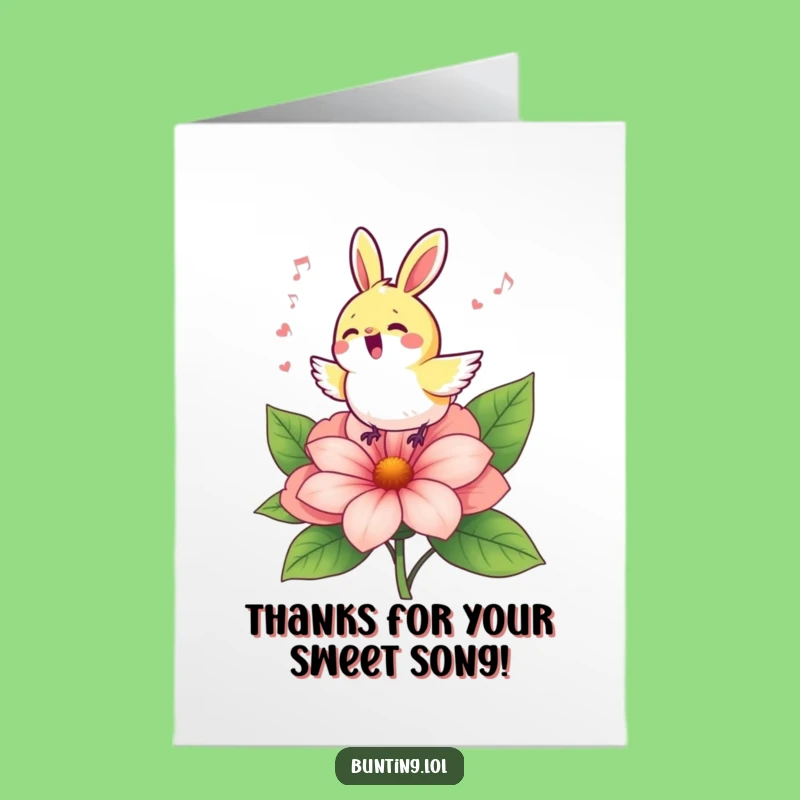 Free Printable Thank You Card: Singing Bunting Expresses Gratitude, Funny Downloadable Gift